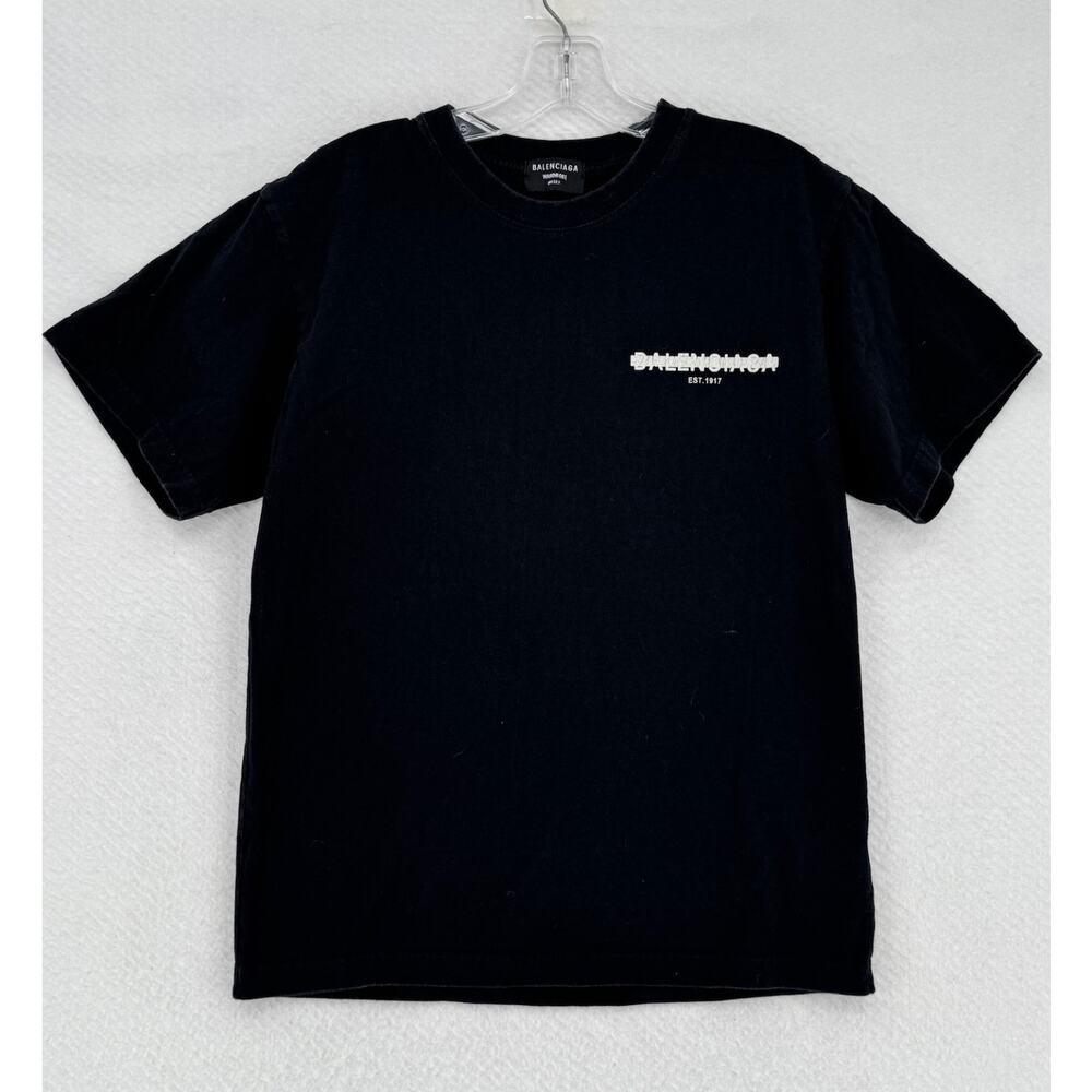 Balenciaga Wardrobe Unisex Black Logo Cotton Crew Short Sleeve T Shirt Sz M
